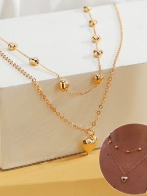 Double-layer Heart Pendant Fine Chain Necklace For Women Multilayer Gold Color Metal Necklaces Fashion Jewelry Accessories
