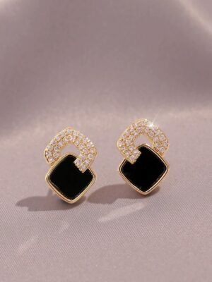 Women's Cross Black Small Square Earrings Versatile Gift