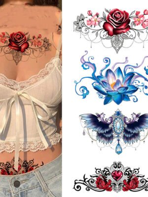 Lace Rose Flower Waist Back Waterproof Sweatproof Tattoo Stickers